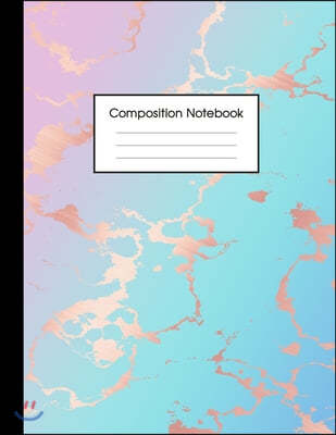 Composition Notebook: Beautiful Blue and Pastel Hue Marble and Rose Gold - 100 Wide Ruled Pages - 8.5 x 11 - Journal for Children, Kids, Gir