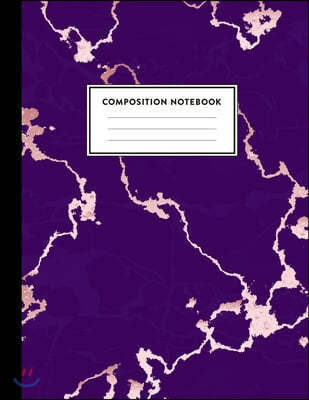 Composition Notebook: Beautiful Purple Marble and Rose Gold - 100 Wide Ruled Pages - 8.5 x 11 - Journal for Children, Kids, Girls, Teens And