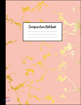 Composition Notebook: Beautiful Pink Marble and Gold - 100 Wide Ruled Pages - 8.5 x 11 - Journal for Children, Kids, Girls, Teens And Women