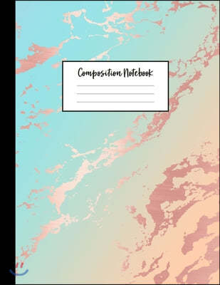 Composition Notebook: Beautiful Blue and Pastel Hue Marble and Rose Gold - 100 College Ruled Pages - 8.5 x 11 - Journal for Children, Kids,