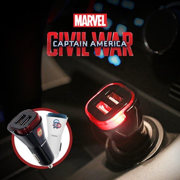 MARVEL 시빌워 3.1A 듀얼USB 차량용 LED시거잭 충전기