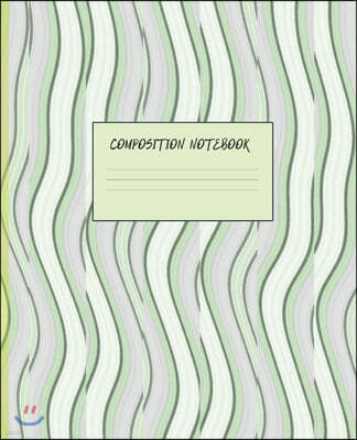 Composition Notebook: BOLD GREEN AND GRAY OPTICAL WAVES DESIGN - WIDE RULED JOURNAL NOTEBOOK WORKBOOK - 100 Pages - 7.5 x 9.25"
