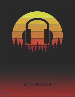 Daily Planner: Music Headphones Listening - 2020 - 2021 Daily Planner For 1 Year Of Planning - Retro Vintage Sunset Cover - January 2