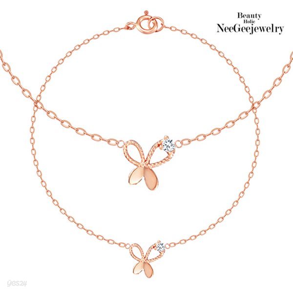 [NeeGee] 14K PINK GOLD 트윙클 나비 체인팔찌