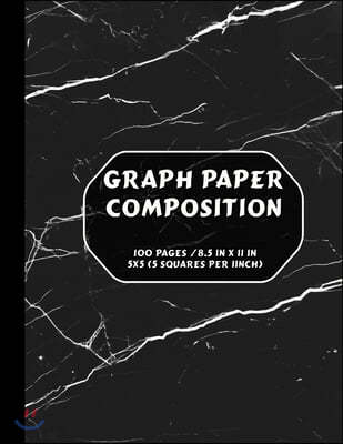 Graph Paper Notebook, Quad Ruled 5 squares per inch: 100 pages (8.5 in x 11 in), Black marble, Math and Science Composition Notebook for Students