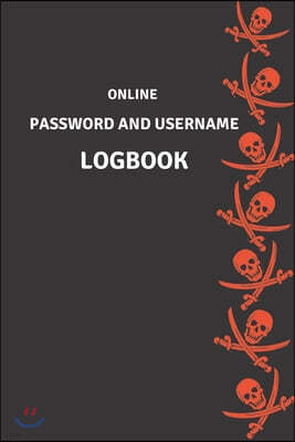 Online Password and Username Logbook: Red skulls and black background