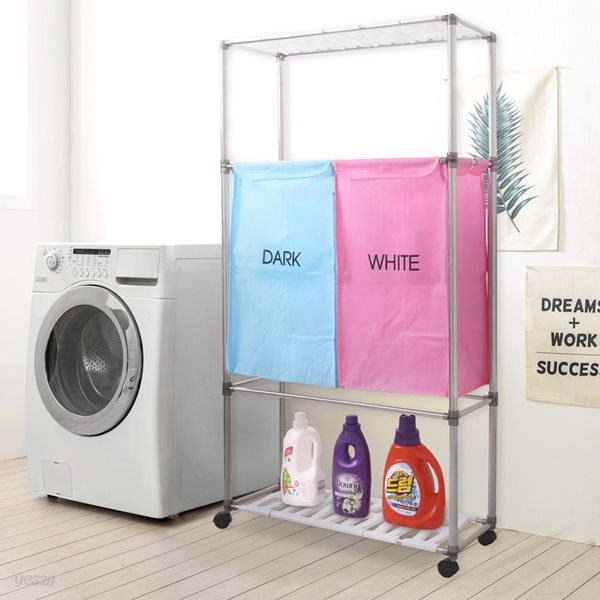 분리보관함 핑크블루2P 3단 세탁/빨래통/세탁선반
