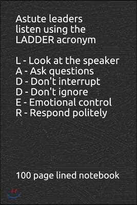 Learn to listen using the LADDER acronym L - Look at the speaker A - Ask the speaker questions D - Don't interrupt the speaker D - Don't change the su