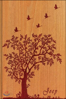 Joey: Personalized Name Engraved Wooden with Tree & Zen Embossed Inspired - College Lined Notebook Journal - Diary & Note Ta