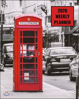 2020 Weekly Planner: London phone booth; January 1, 2020 - December 31, 2020; 8" x 10"