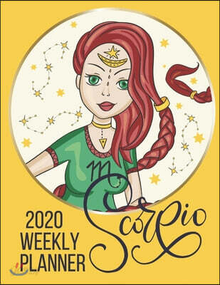 2020 Weekly Planner: Zodiac Signs and Symbols Artwork on cover of Minimalist Design Horizontal Weekly Productivity Planner Scorpio