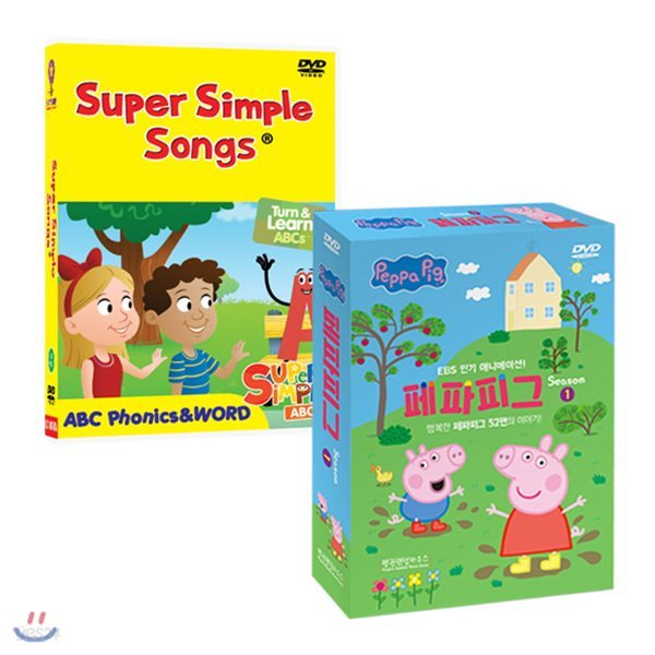 유아영어DVD NEW 페파피그(Peppa Pig) 1집 10종+NEW슈퍼심플송 ABC파닉스&amp;워드 8종 총18종세트 영어DVD