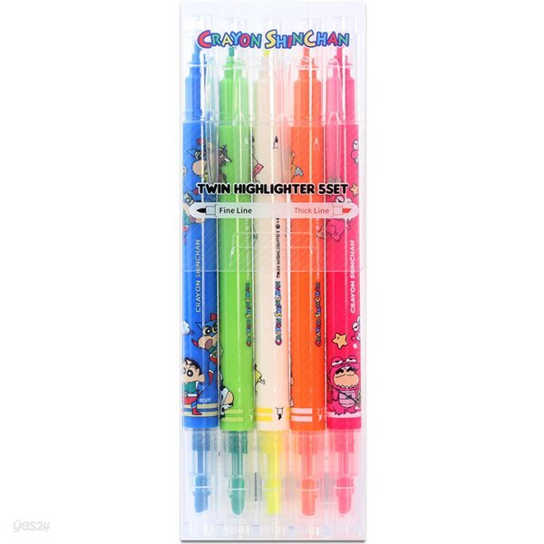 짱구는 못말려 트윈 형광펜 5색세트/캐릭터 색연필,돌돌이 색연필