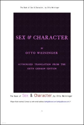   ¡  .The Book of Sex & Character, by Otto Weininger
