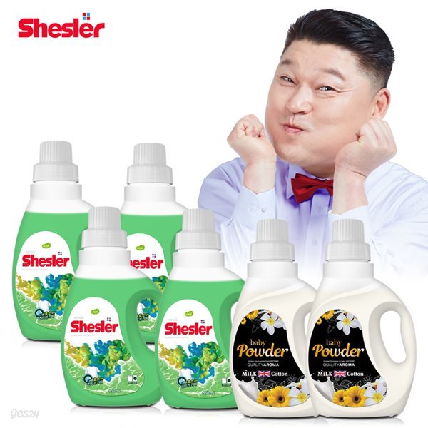 강호동의 쉬슬러 (세제 유칼립투스 650ml 4개 + 퍼퓸 파우더향 650ml 2개)/아토세이프세제/중성세제/드럼세탁기세제/액체세제