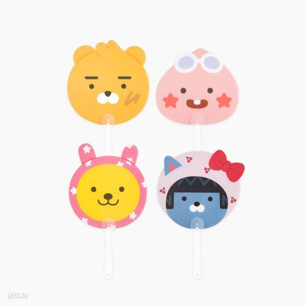카카오 리틀프렌즈 손잡이 PP 부채 라이언 어피치