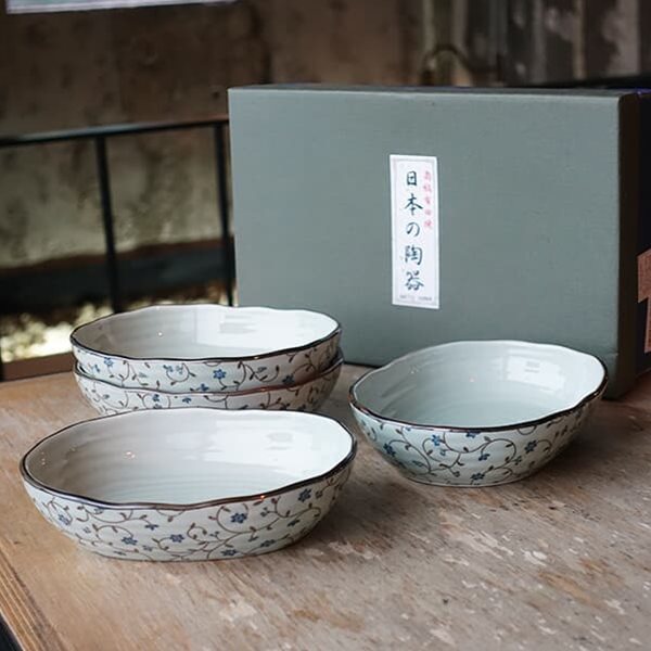 일본 도자기 그릇 아리타 400주년 한정 피오니 타원 그라탕기 라자냐 접시 4P 세트