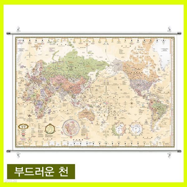 맵소프트 세계지도 소형 캔버스 족자형 / 1m 10cm X 80cm / 엔틱, 블루, 지형, 어린이 / 인테리어 만국기 부드러운 천
