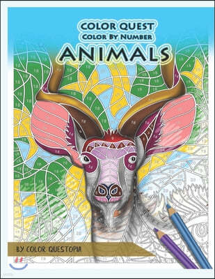 Color Quest Color by Number Animals: Jumbo Adult Coloring Book for Stress Relief