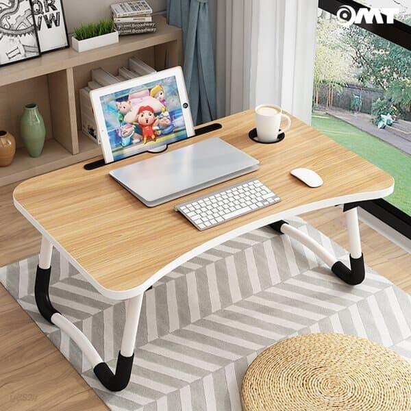 OMT 접이식 태블릿거치+컵홀더내장 좌식 원목 테이블 2color