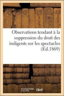 Observations Tendant À La Suppression Du Droit Des Indigents Sur Les Spectacles (1867): ; Suivies de Courte Réponse À M. Husson Directeur Général de l