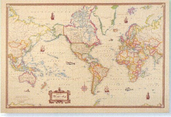 Antique Style World Wall Map