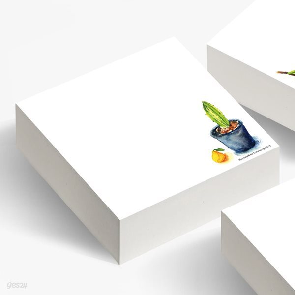 떡메모지 200매 선인장 수채화 그림이 장마다 들어있어요 9x9cm 높이 2cm