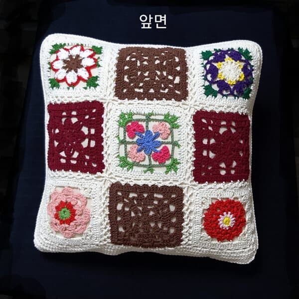 멜람티모티브쿠션,45x45손뜨개쿠션,사계절쿠션,손포함,실물짱,핸드메이드