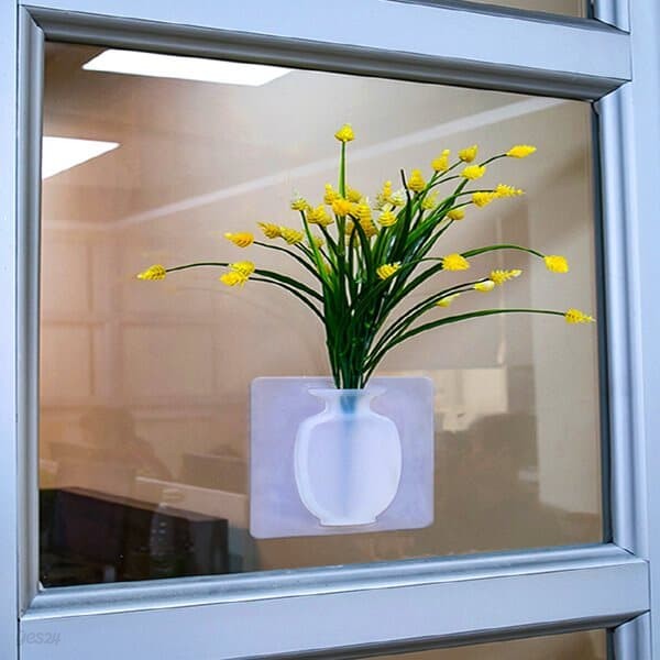 2초장착 붙이는 실리콘 꽃병 욕실 창문 인테리어 데코