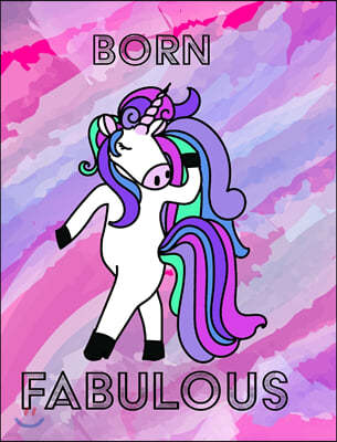 Unicorn Notebook - Born Fabulous: Unicorn Blank Notebook with Rainbow Lines