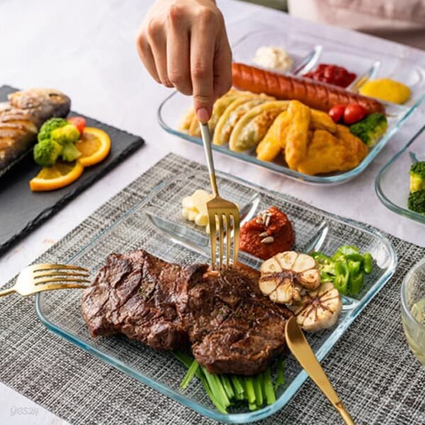 강화 유리 식판 성인 가족 혼밥 나눔접시 (9인치, 10인치)