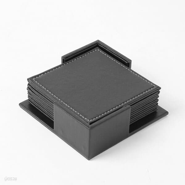 모클 스퀘어 가죽 컵받침 6p세트(블랙) 티코스터