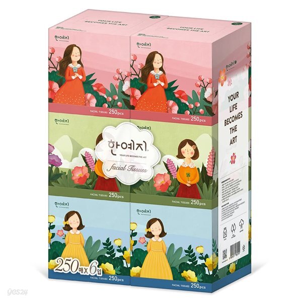 한예지 캐릭터 미니 미용티슈 250매 6입 1팩