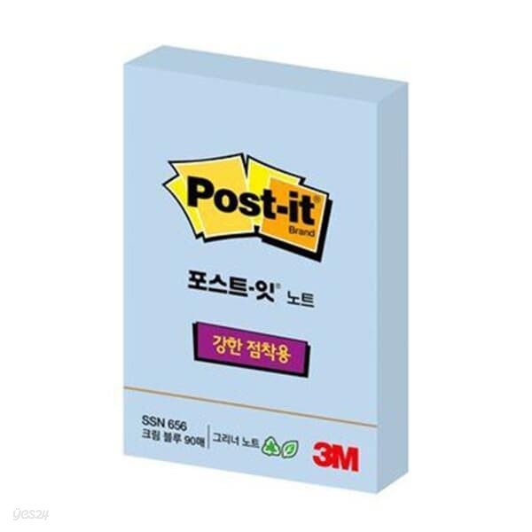 3M 포스트-잇® 강한점착용 Greener 노트 656 크림블루(친환경슈퍼스티키,51x76mm, 90매)