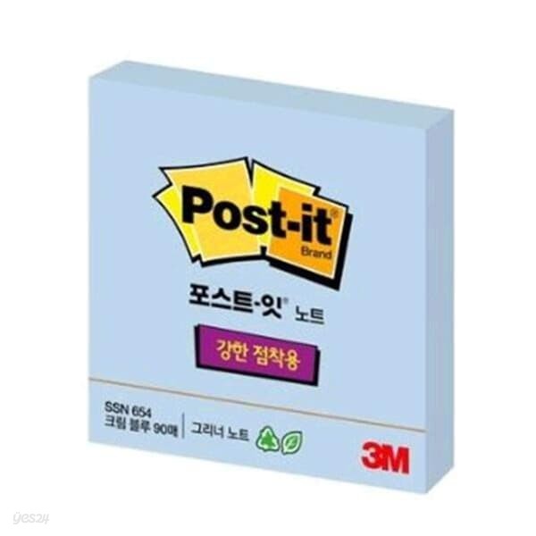 3M 포스트-잇&#174; 강한점착용 Greener 노트 654 크림블루(친환경슈퍼스티키,76x76mm, 90매)