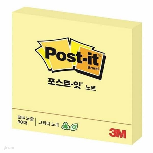 3M 포스트-잇&#174; Greener 노트 654 Y(노랑)(친환경,76x76mm)