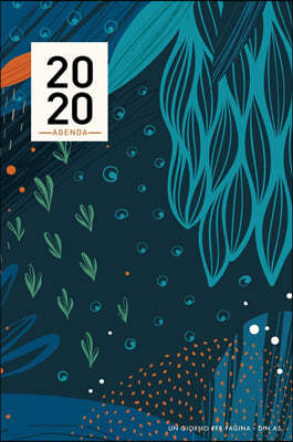 Agenda 2020 giorno per pagina: Agenda 2020 giornaliera A5, copertina rigida, 15x21 cm, 12 mesi, colore blu, floreale