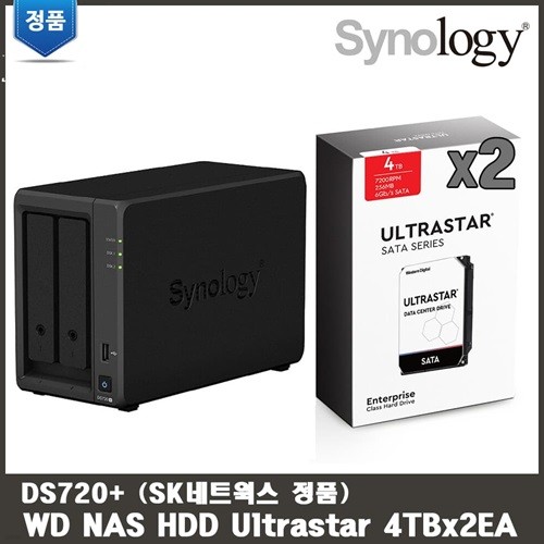 시놀로지 DS720+ 4TBx2 8TB WD Ultrastar HDD 적용