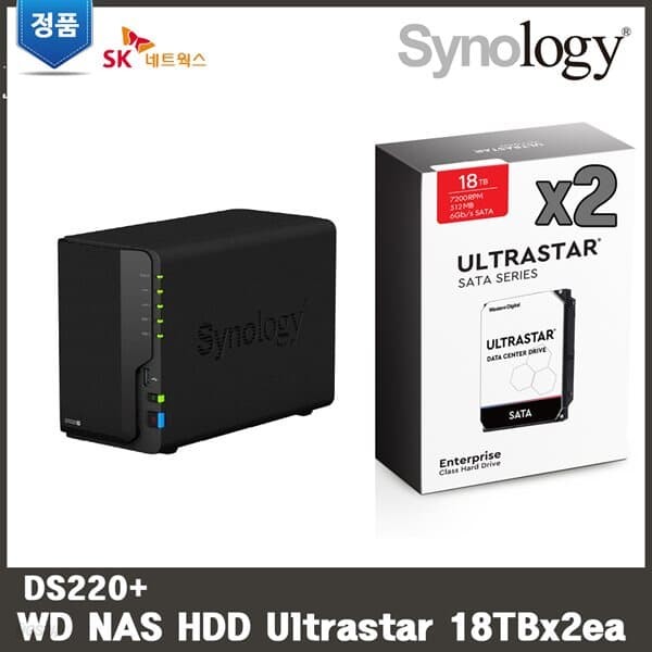 시놀로지 DS220+ 18TBx2 36TB WD Ultrastar HDD 적용