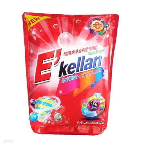공장직영 엑켈란 항균 가루세제 3kg 1개 찌꺼기NO 찬물 세탁세제