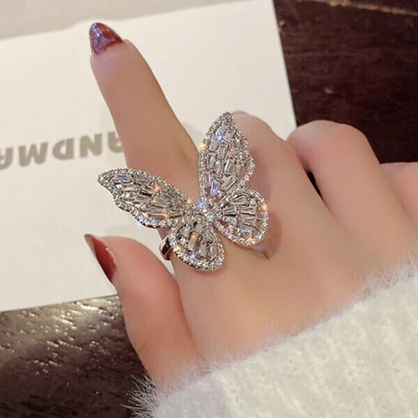 하지노 여성 나비 실버반지