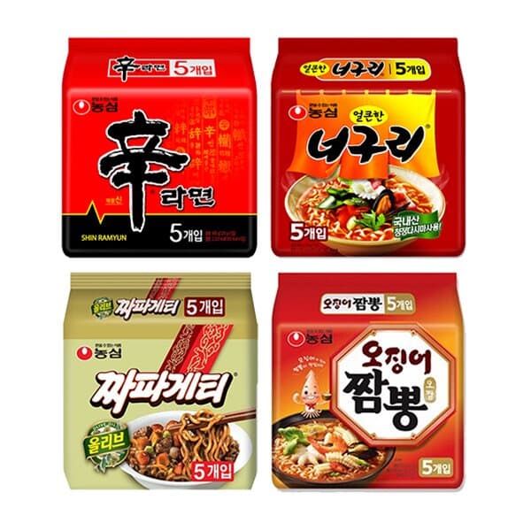 [농심] 인기라면 기획팩 (신라면5P + 짜파게티5P + 얼큰한너구리5P + 오징어짬뽕5P)