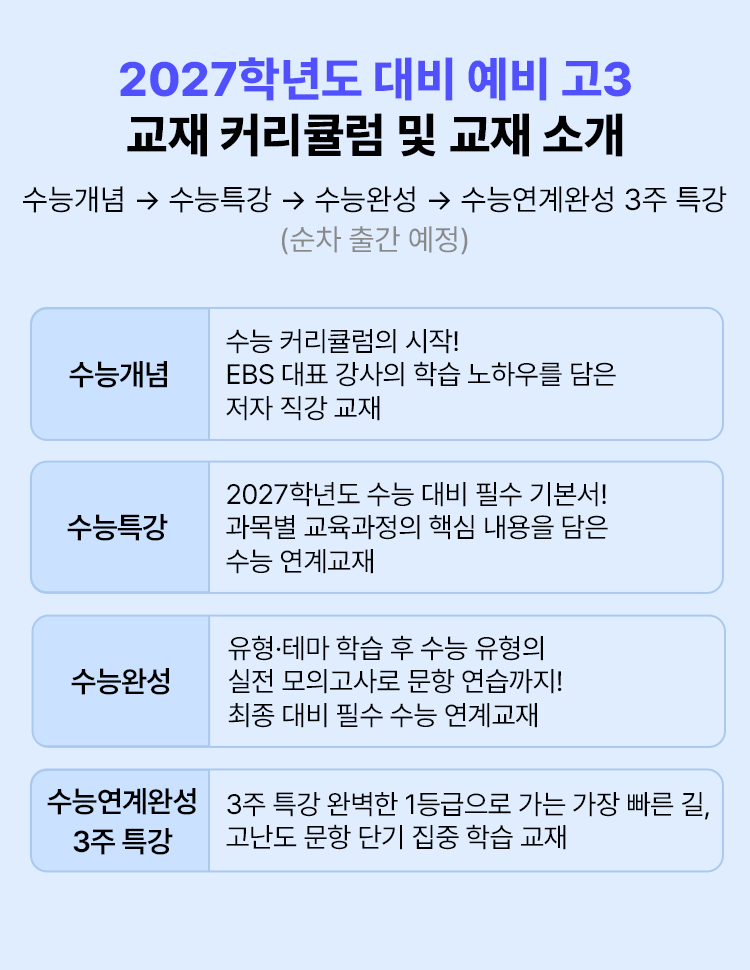 2027학년도 대비 예비 고3 교재 커리큘럼 및 교재 소개