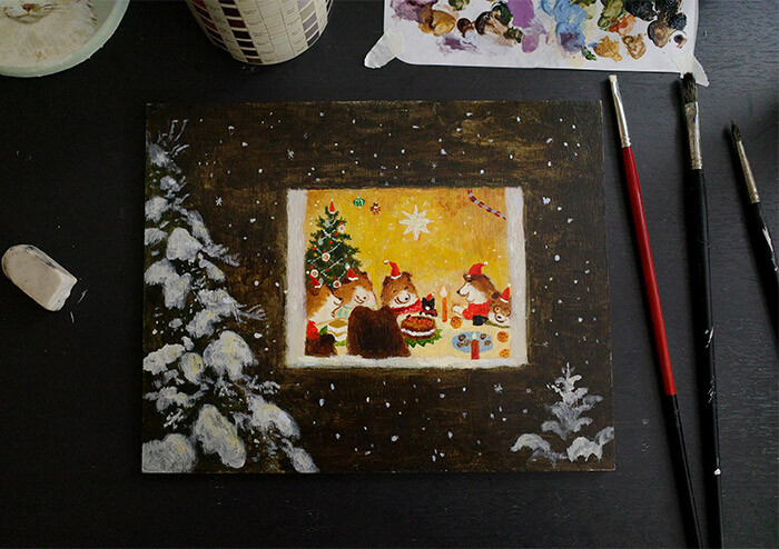 일러스트레이터 셀린 리의 선물 같은 첫 그림책 『고양이 루의 멋진 크리스마스』