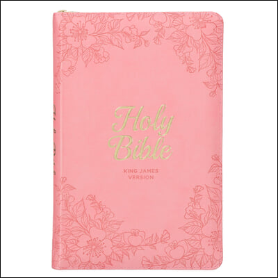 KJV Holy Bible, Standard Size Faux Leather Red Letter Edition - Thumb Index &amp; Ribbon Marker, King James Version, Pink Floral Zipper Closure