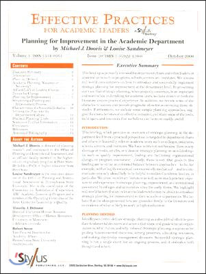 Effective Practices for Academic Leaders: Planning for Improvement in the Academic Department