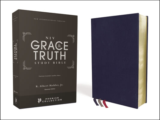 Niv, the Grace and Truth Study Bible (Trustworthy and Practical Insights), Premium Goatskin Leather, Blue, Premier Collection, Black Letter, Art Gilde