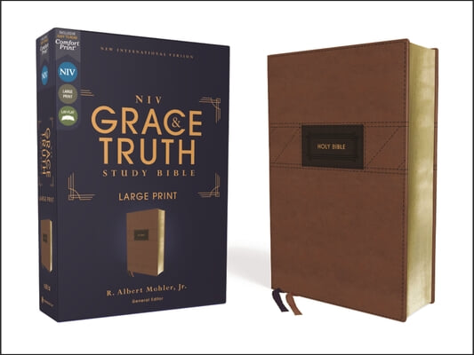 Niv, the Grace and Truth Study Bible (Trustworthy and Practical Insights), Large Print, Leathersoft, Brown, Red Letter, Comfort Print