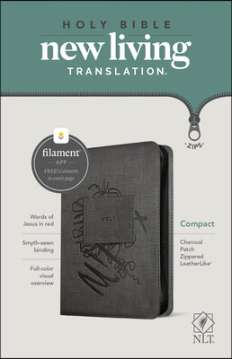 NLT Compact Zipper Bible, Filament-Enabled Edition (Red Letter, Leatherlike, Charcoal Patch)