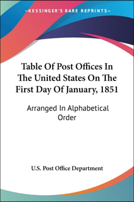 Table of Post Offices in the United States on the First Day of January, 1851: Arranged in Alphabetical Order